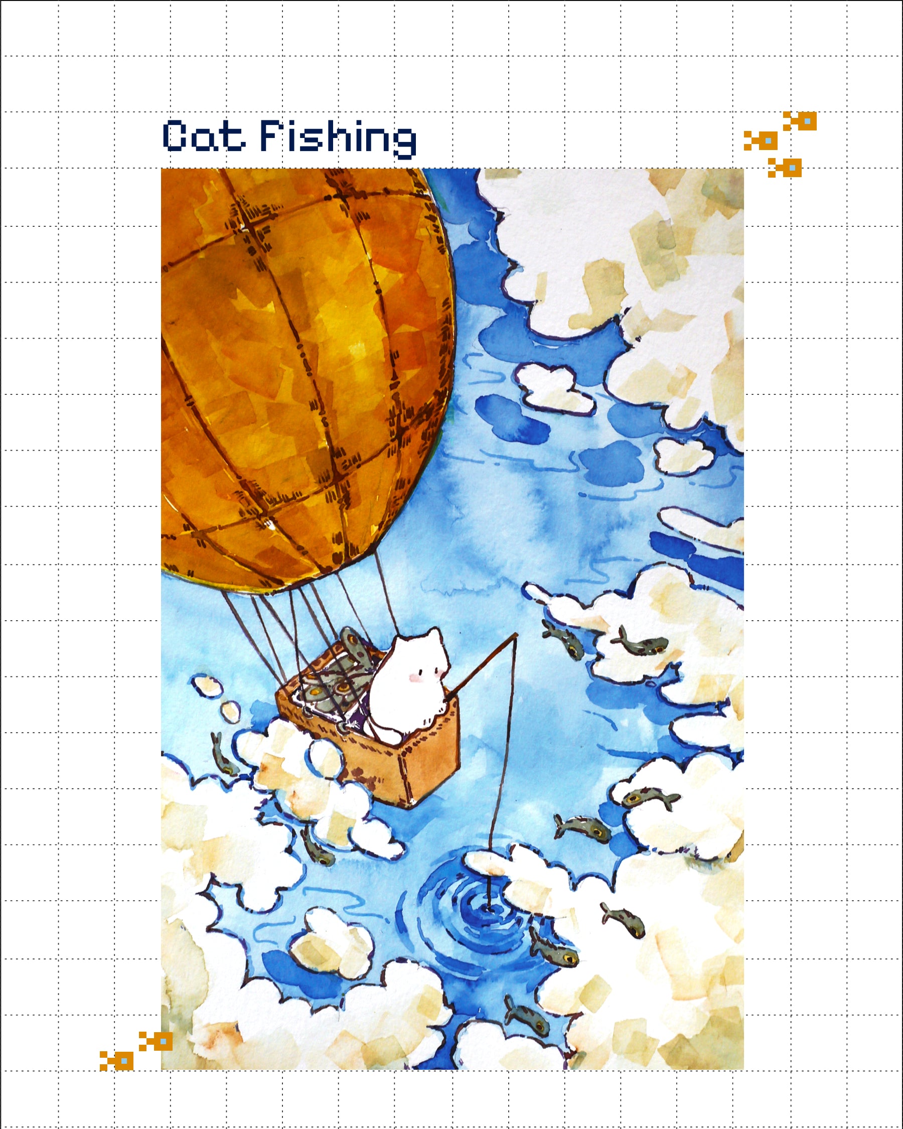 Whimsical Cat Watercolor Print